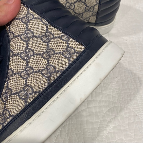 Gucci Mens Navy Blue GG Supreme High Top Sneakers - Picture 9 of 14
